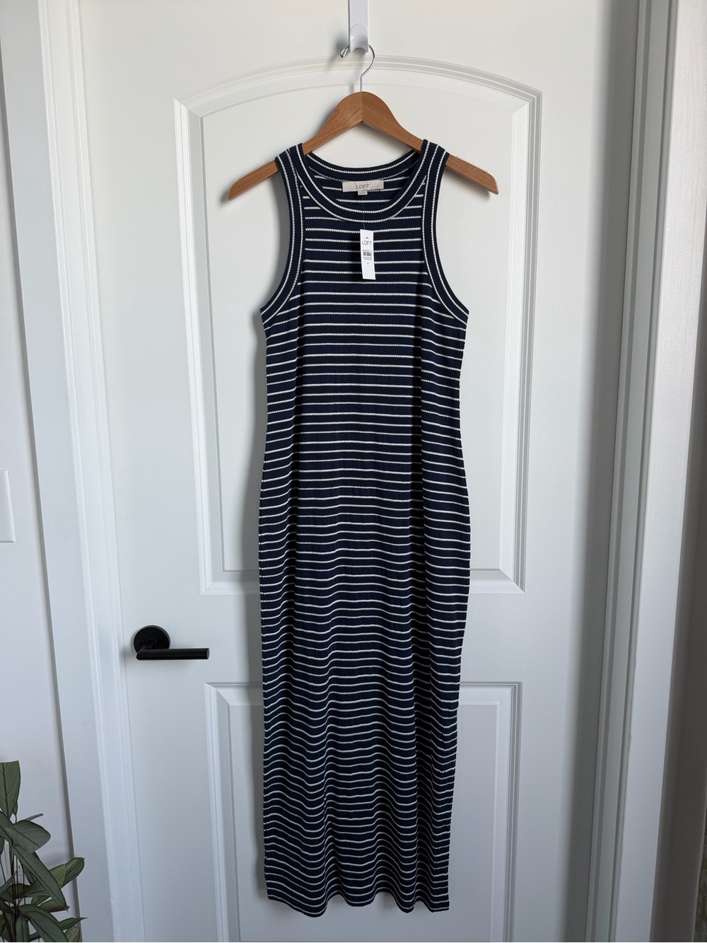 LOFT Navy and White Striped Sleeveless Maxi Dress